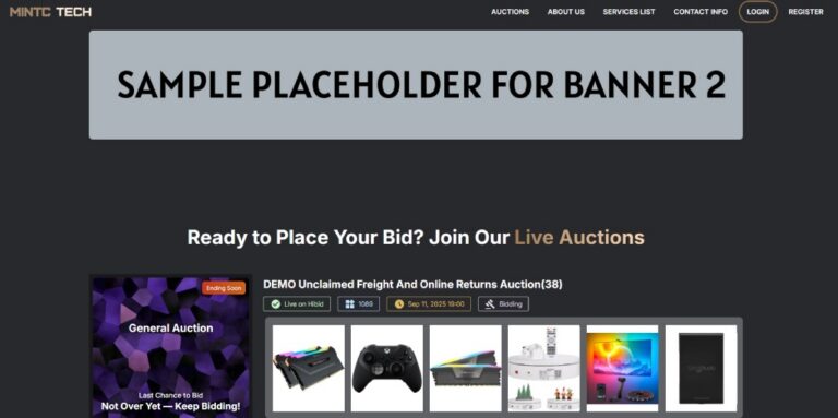 MintC Tech white-label auction website homepage